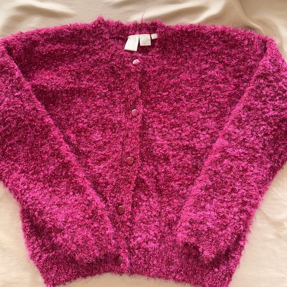 Clifford & Wills Mohair Cranberry Aubergine Cardigan Fuzzy Marled Boucle - Picture 9 of 13